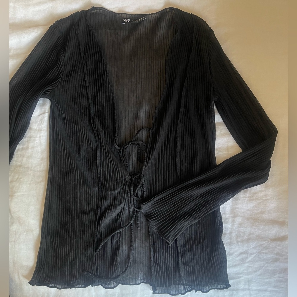 Black sheer Zara top with two ties
